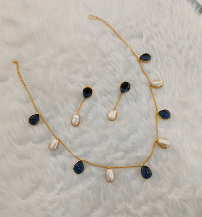 Blue Mother Of Pearl Stone Necklace Jewellery Sagge Set