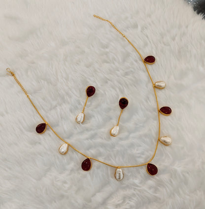 Maroon Mother Of Pearl Stone Necklace Jewellery Sagge Set