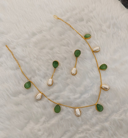 Sage Green Mother Of Pearl Stone Necklace Jewellery Sagge Set