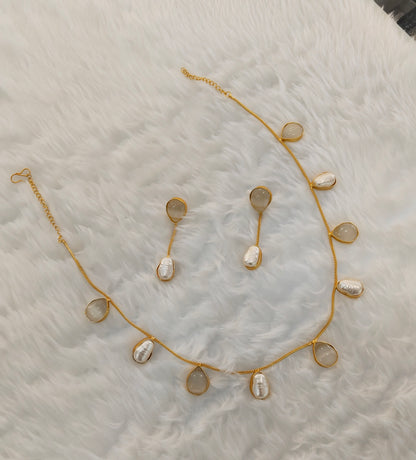 White Green Mother Of Pearl Stone Necklace Jewellery Sagge Set