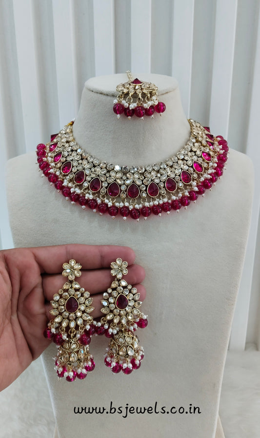 Majenta Kundan Necklace Jewellery Krishn Set
