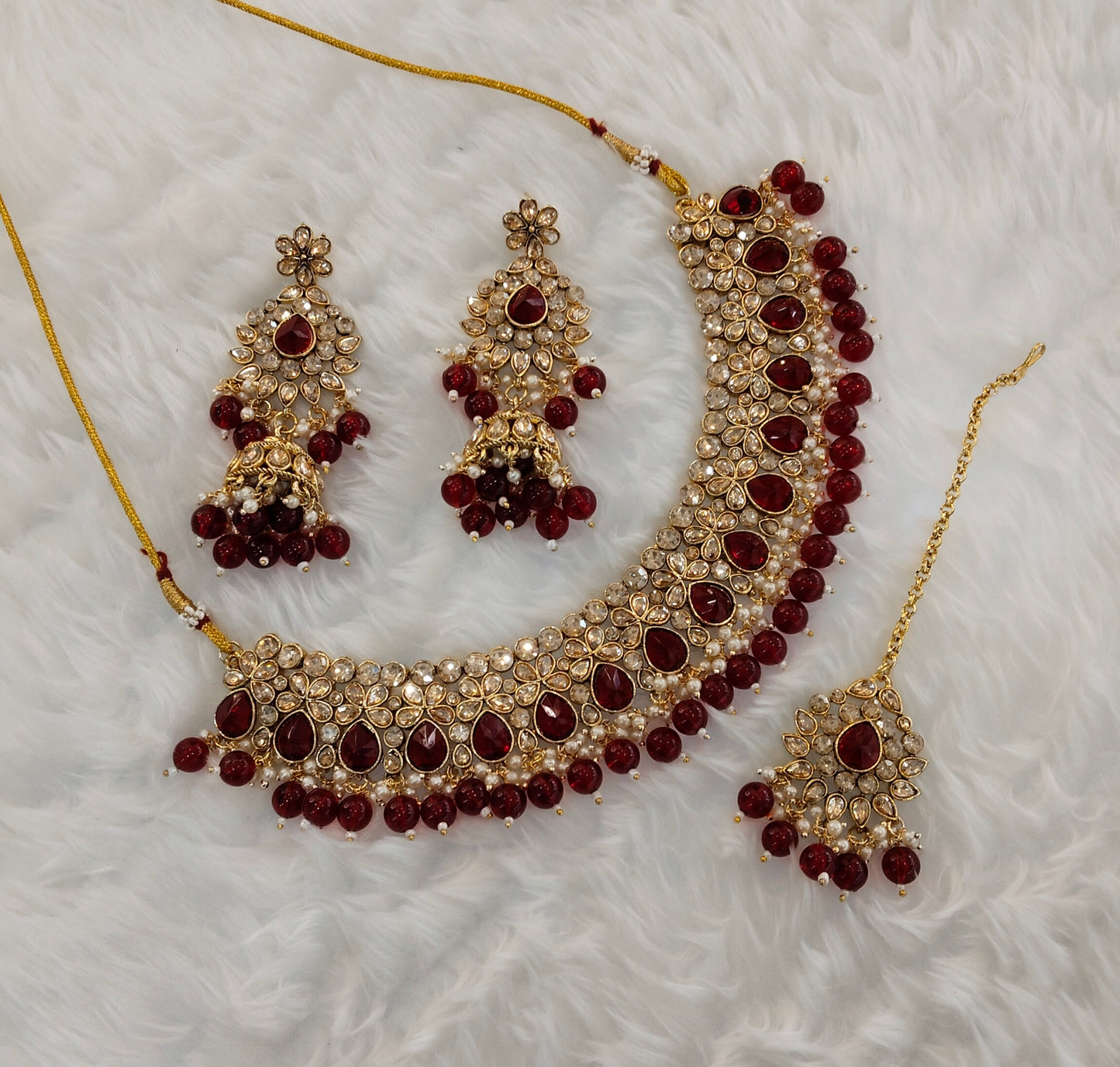 Maroon Kundan Necklace Jewellery Krishn Set