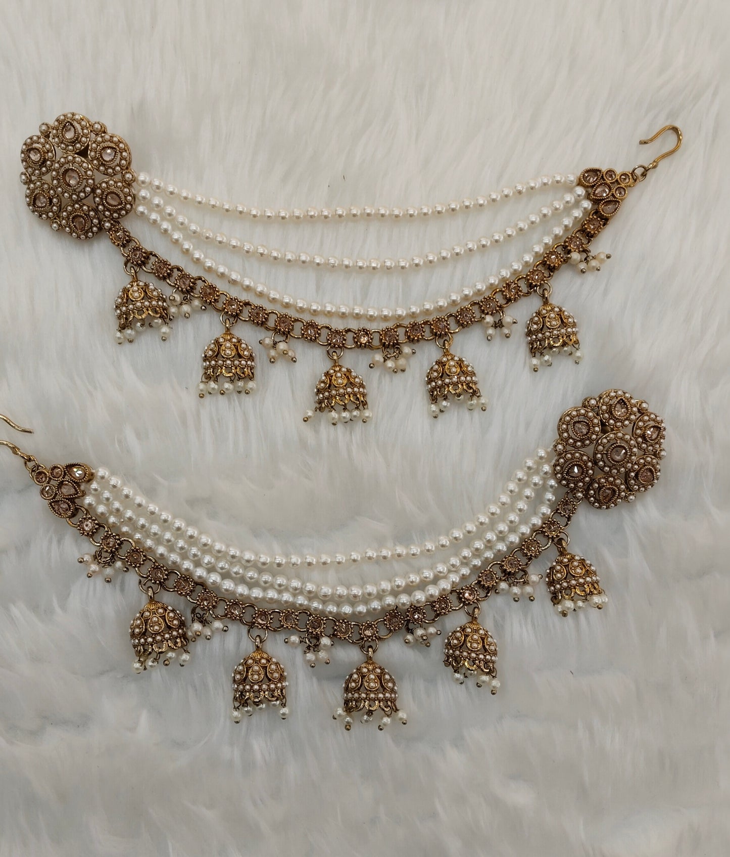 White Antique Gold Bahuballi Style Bollywood Earrings