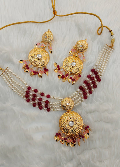 Ruby Pink Gold Jadau Punjabi Style Choker Jewellery Worldwide Set