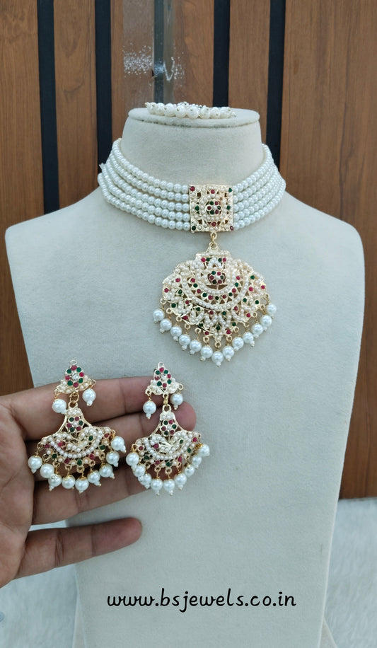 Ruby Green Gold Jadau Punjabi Style Choker Jewellery Worldwide Set