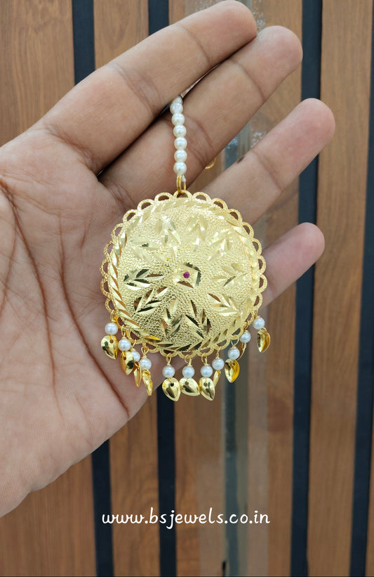 Gold Jadau Tikka Jewellery Headpiece Fine Set