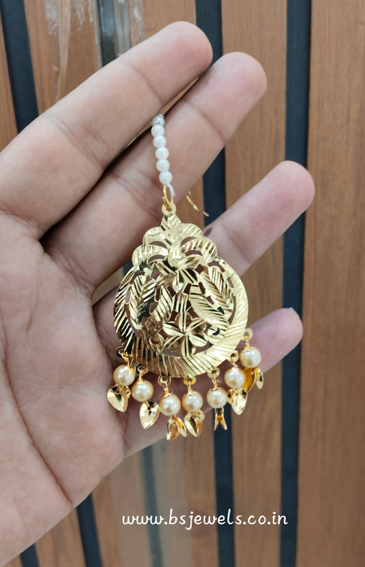 Gold Jadau Tikka Jewellery Headpiece Fine Set