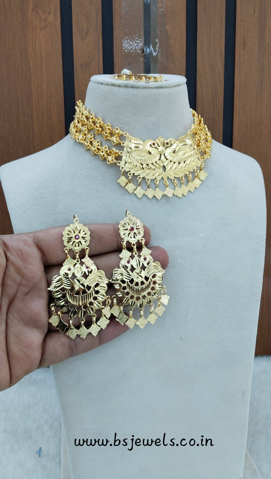 Gold Jadau Punjabi Style Patra Choker Jewellery Sultan Set