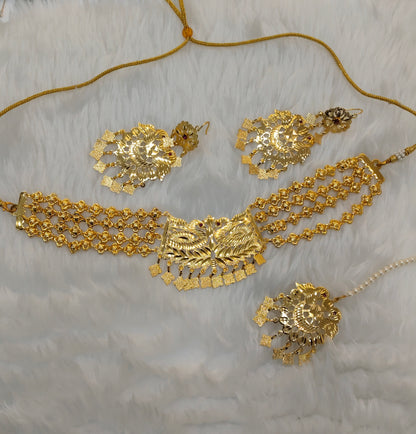 Gold Jadau Punjabi Style Patra Choker Jewellery Sultan Set