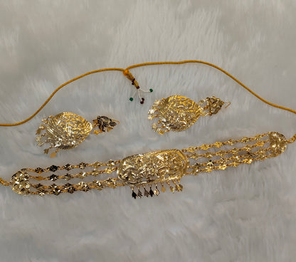 Gold Jadau Punjabi Style Patra Choker Jewellery Sultan Set