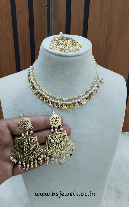 Gold Jadau Punjabi Style Necklace Jewellery Sultan Set