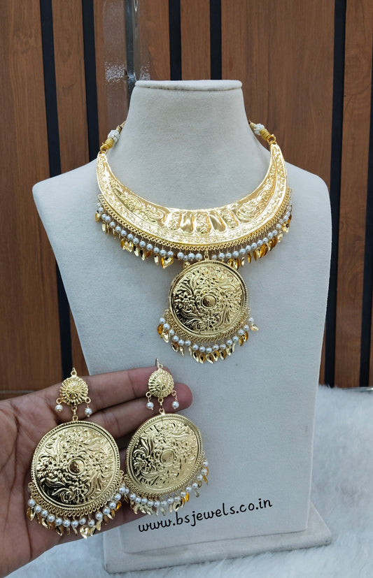 Gold Jadau Punjabi Style Necklace Jewellery Sultan Set
