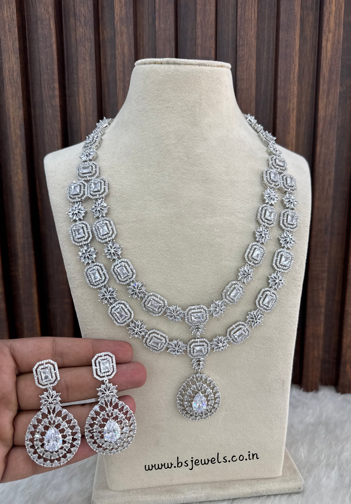 Silver CZ Long Necklace Jewellery Angel Set