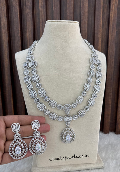 Silver CZ Long Necklace Jewellery Angel Set