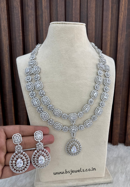 Silver CZ Long Necklace Jewellery Angel Set