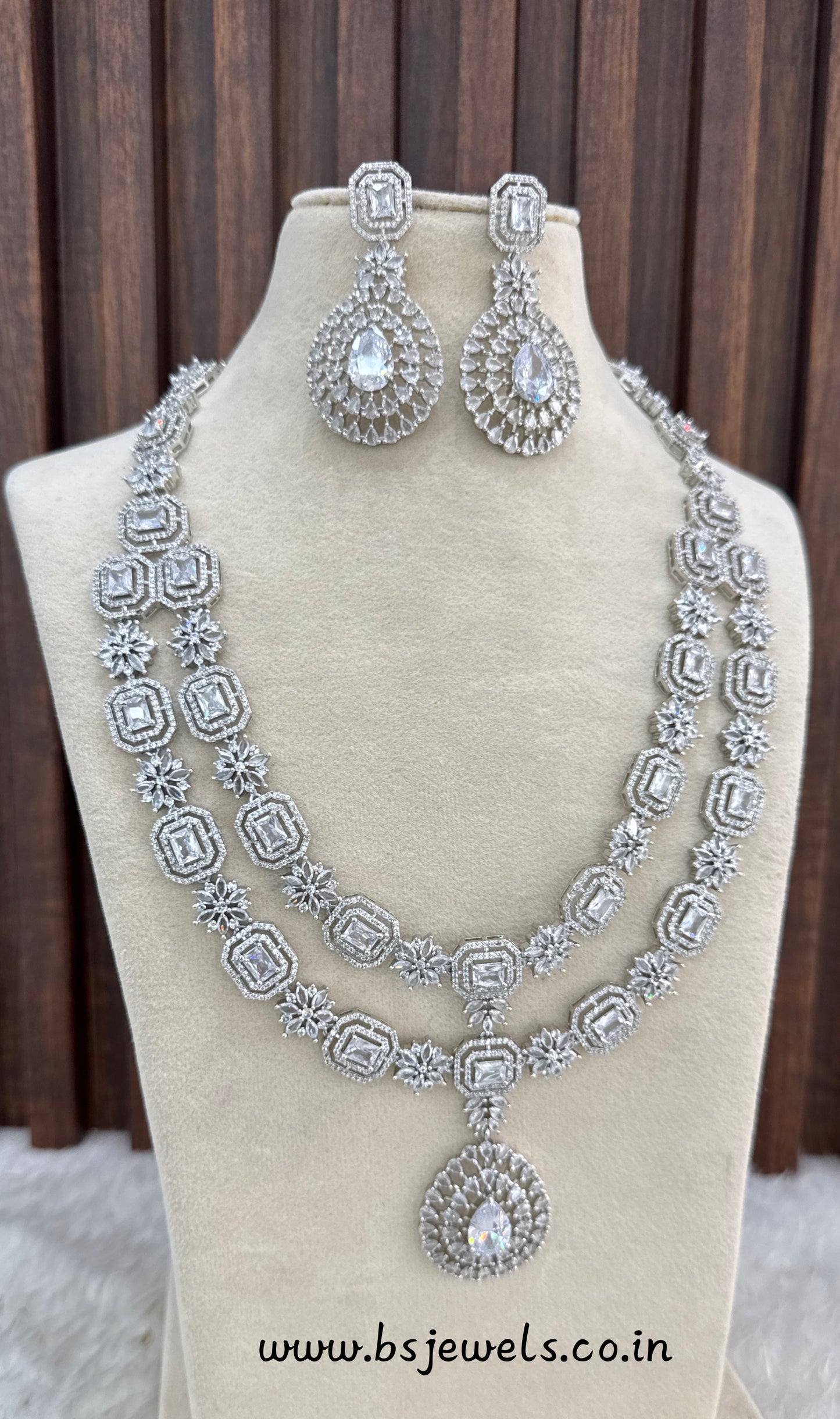 Silver CZ Long Necklace Jewellery Angel Set