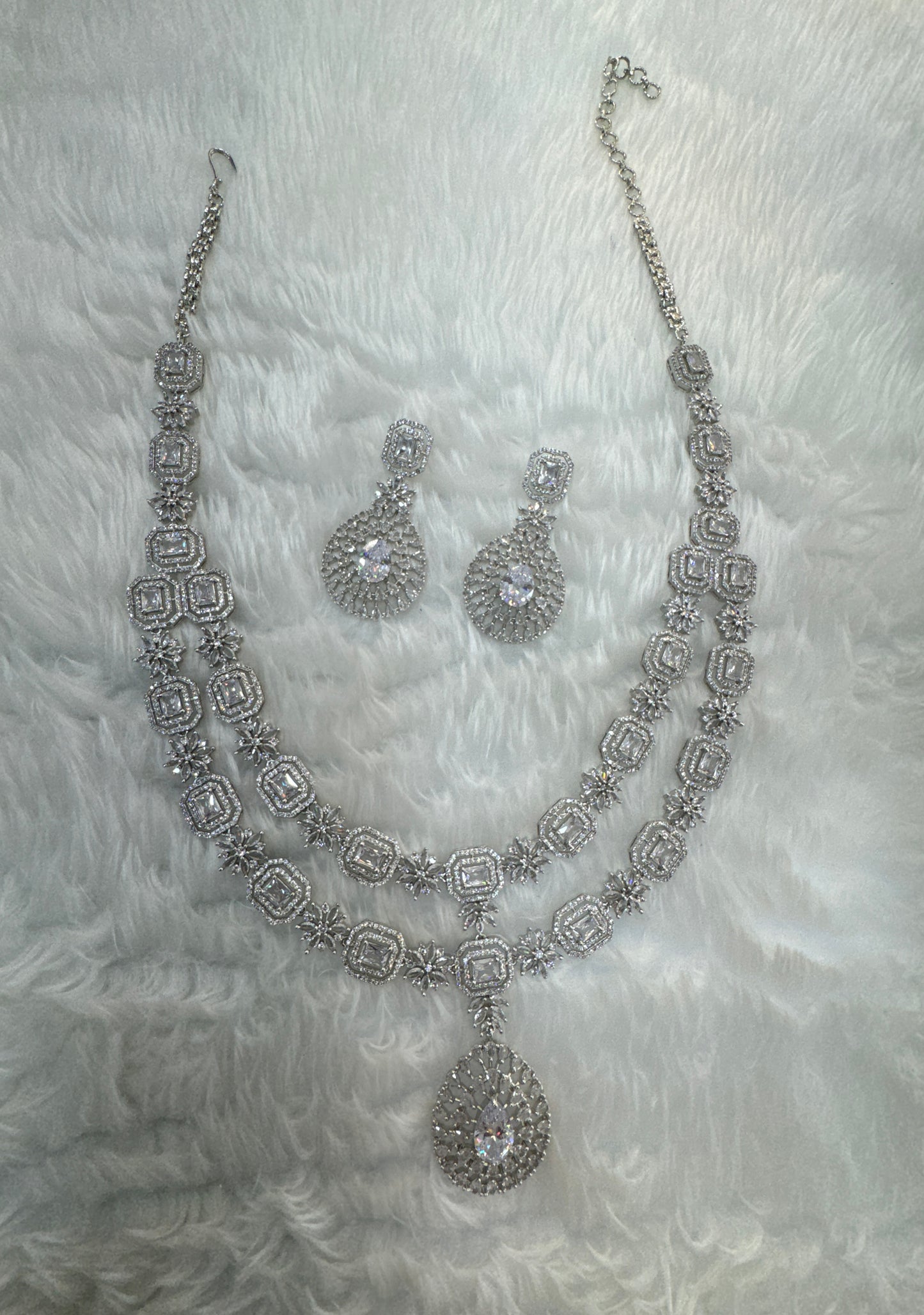 Silver CZ Long Necklace Jewellery Angel Set