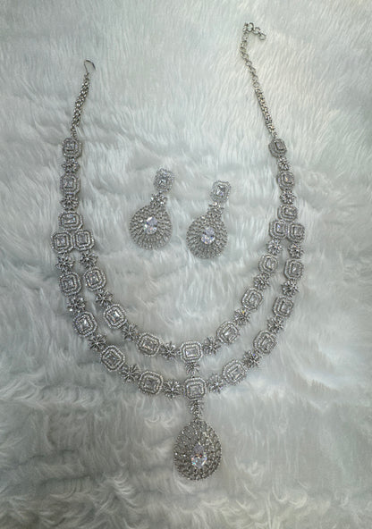 Silver CZ Long Necklace Jewellery Angel Set