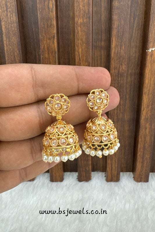 White Gold Polki Jhumki Bollywood Dhutta Earrings