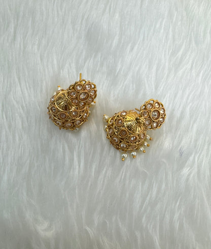 White Gold Polki Jhumki Bollywood Dhutta Earrings