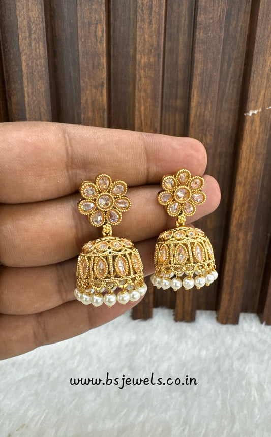 White Gold Polki Jhumki Bollywood Dhutta Earrings