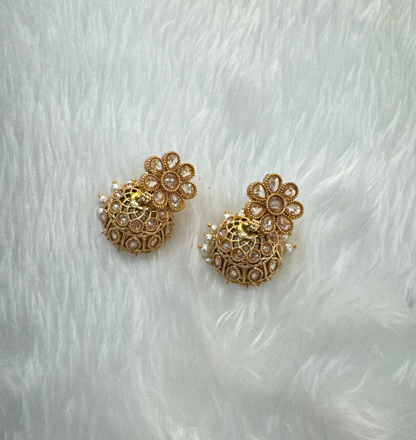 White Gold Polki Jhumki Bollywood Dhutta Earrings