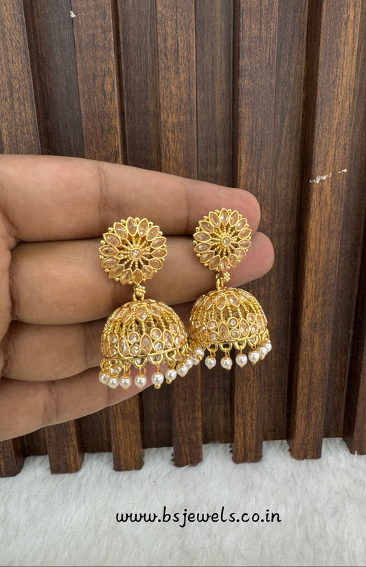 White Gold Polki Jhumki Bollywood Dhutta Earrings