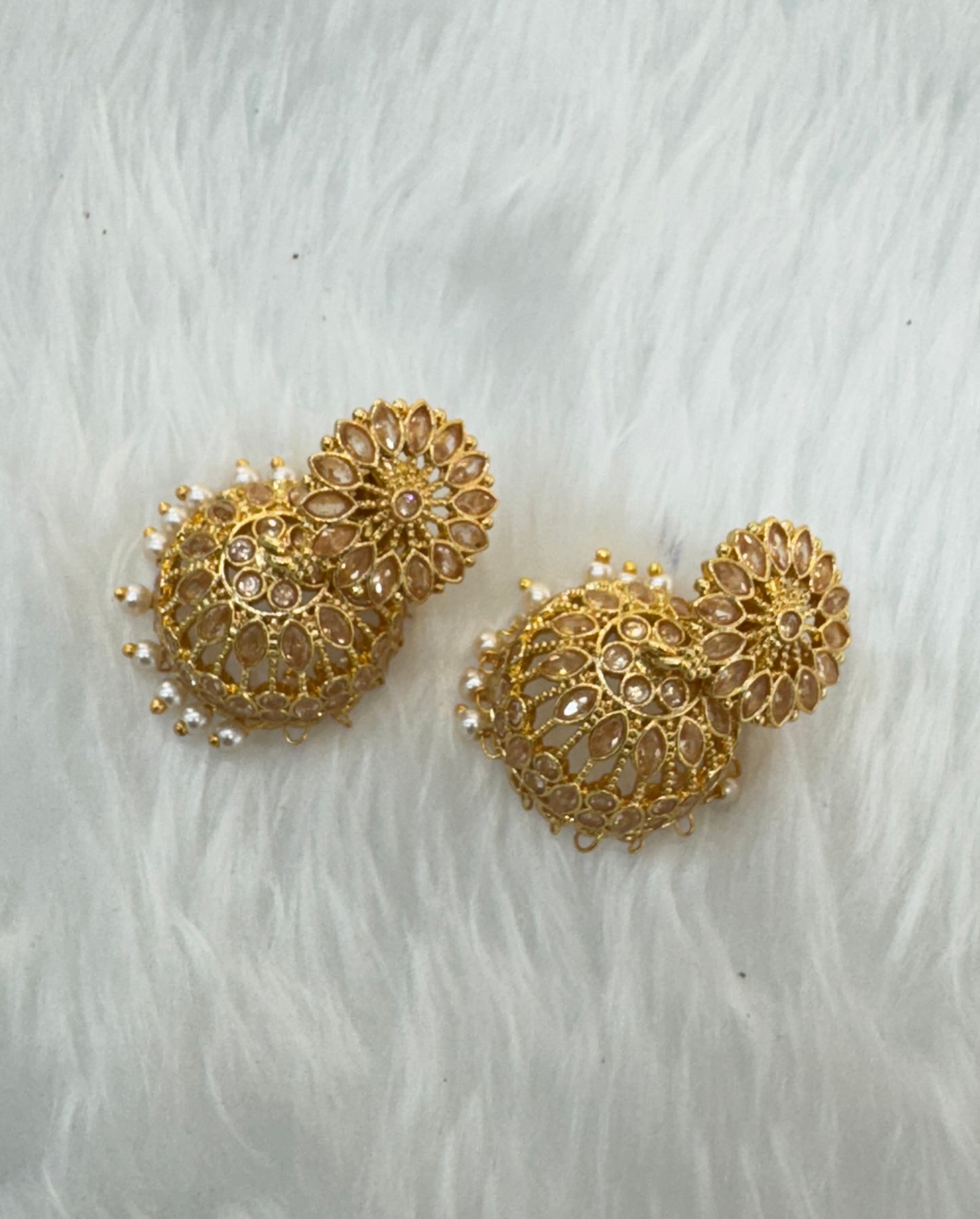 White Gold Polki Jhumki Bollywood Dhutta Earrings