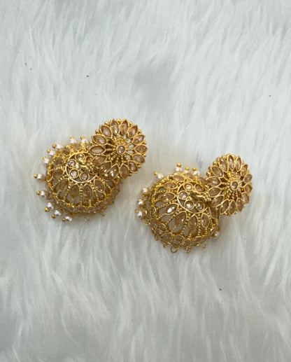 White Gold Polki Jhumki Bollywood Dhutta Earrings