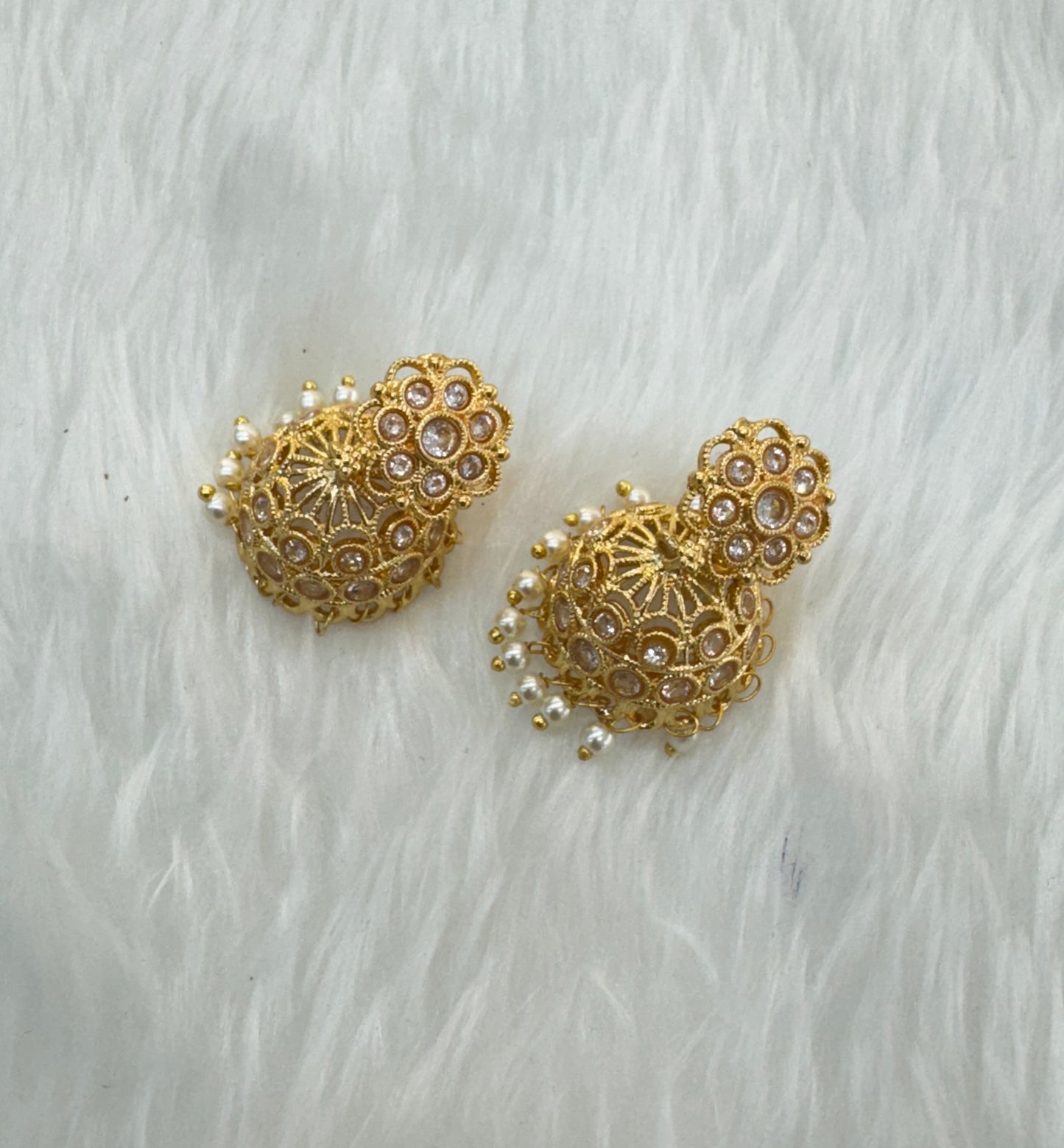 White Gold Polki Jhumki Bollywood Dhutta Earrings
