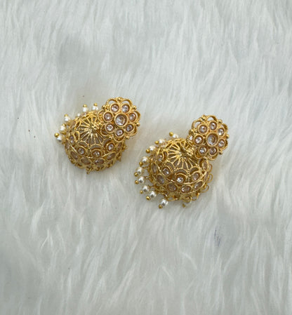 White Gold Polki Jhumki Bollywood Dhutta Earrings