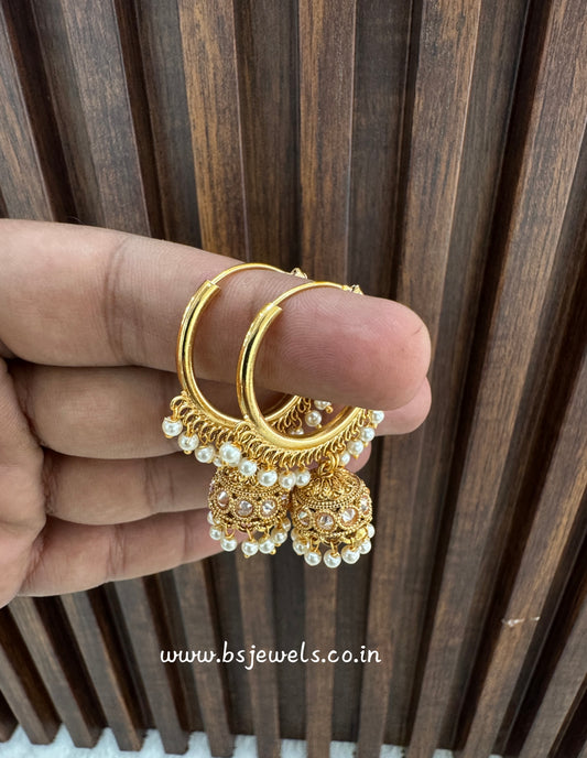 White Gold Polki Jhumki Bollywood Dhutta Earrings