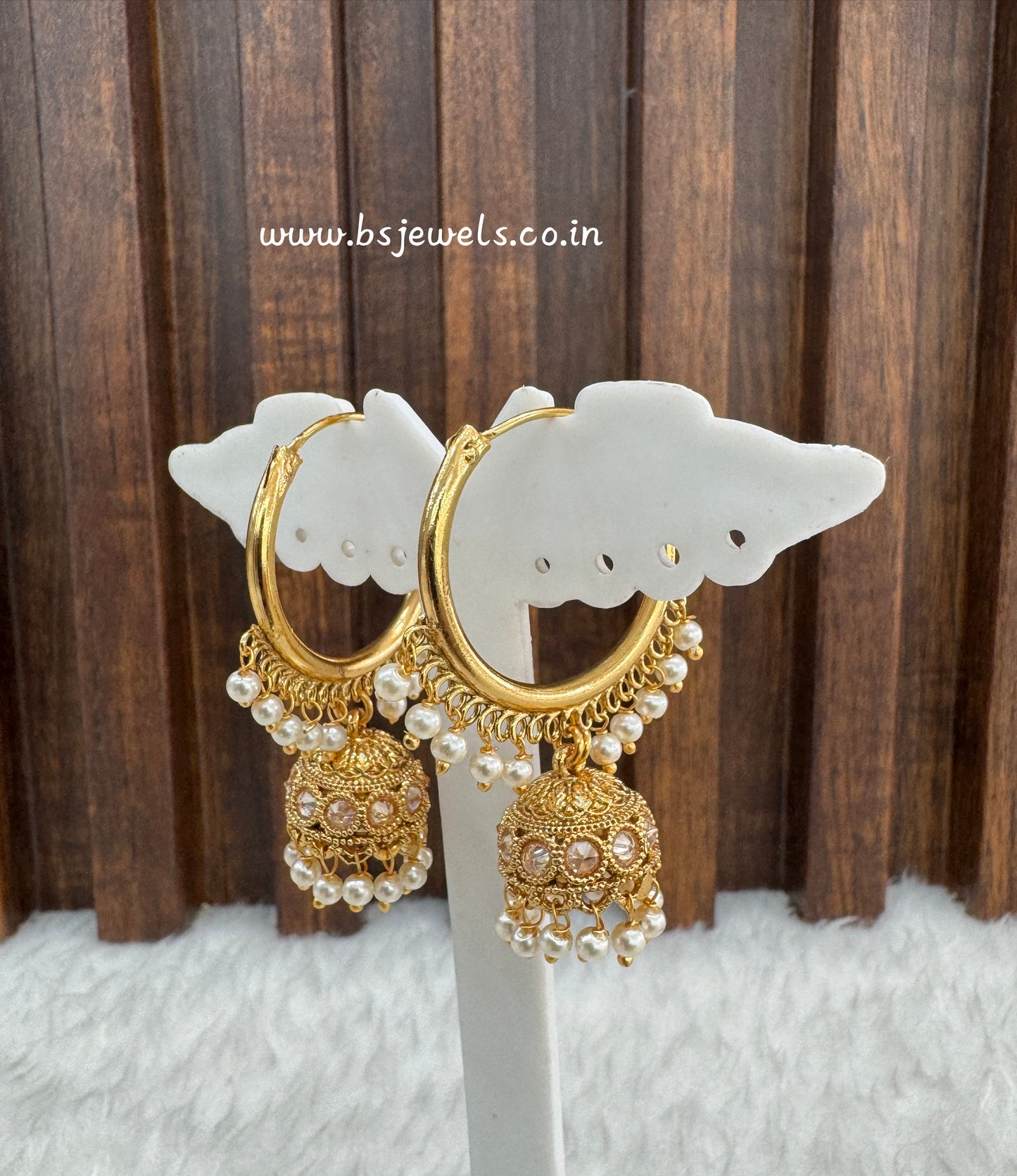 White Gold Polki Jhumki Bollywood Dhutta Earrings