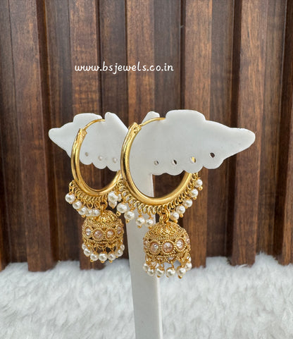 White Gold Polki Jhumki Bollywood Dhutta Earrings