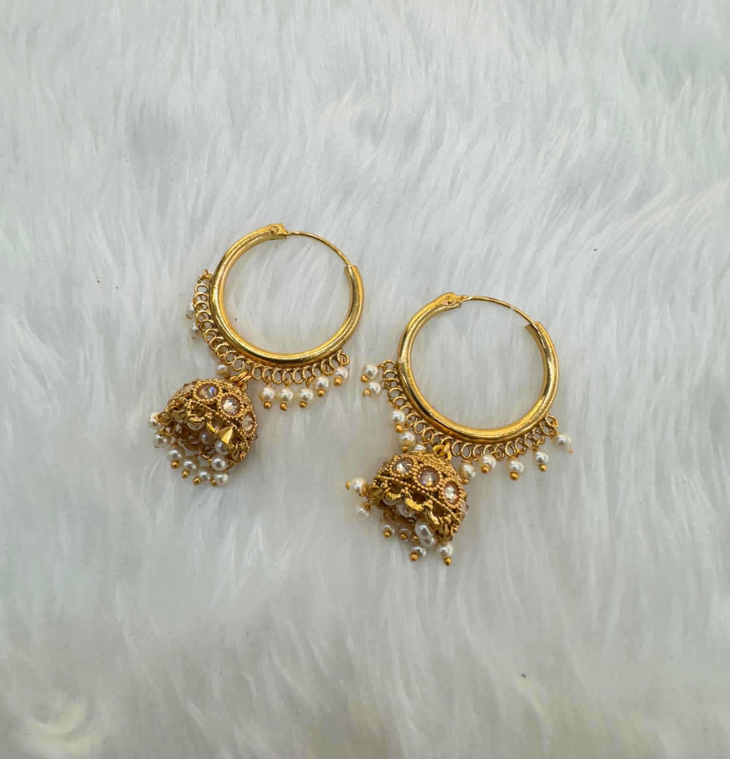 White Gold Polki Jhumki Bollywood Dhutta Earrings
