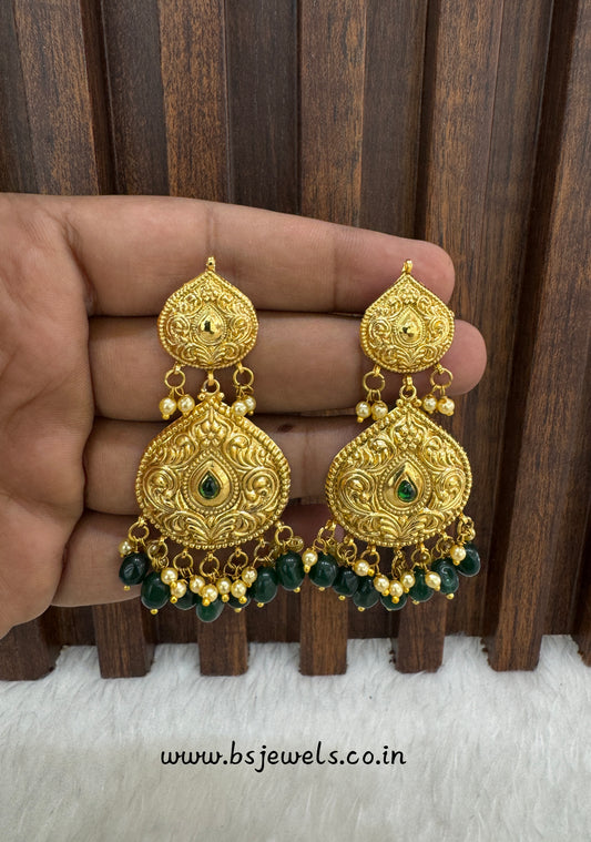 Green Jadau Patra Bollywood Guggu Earrings