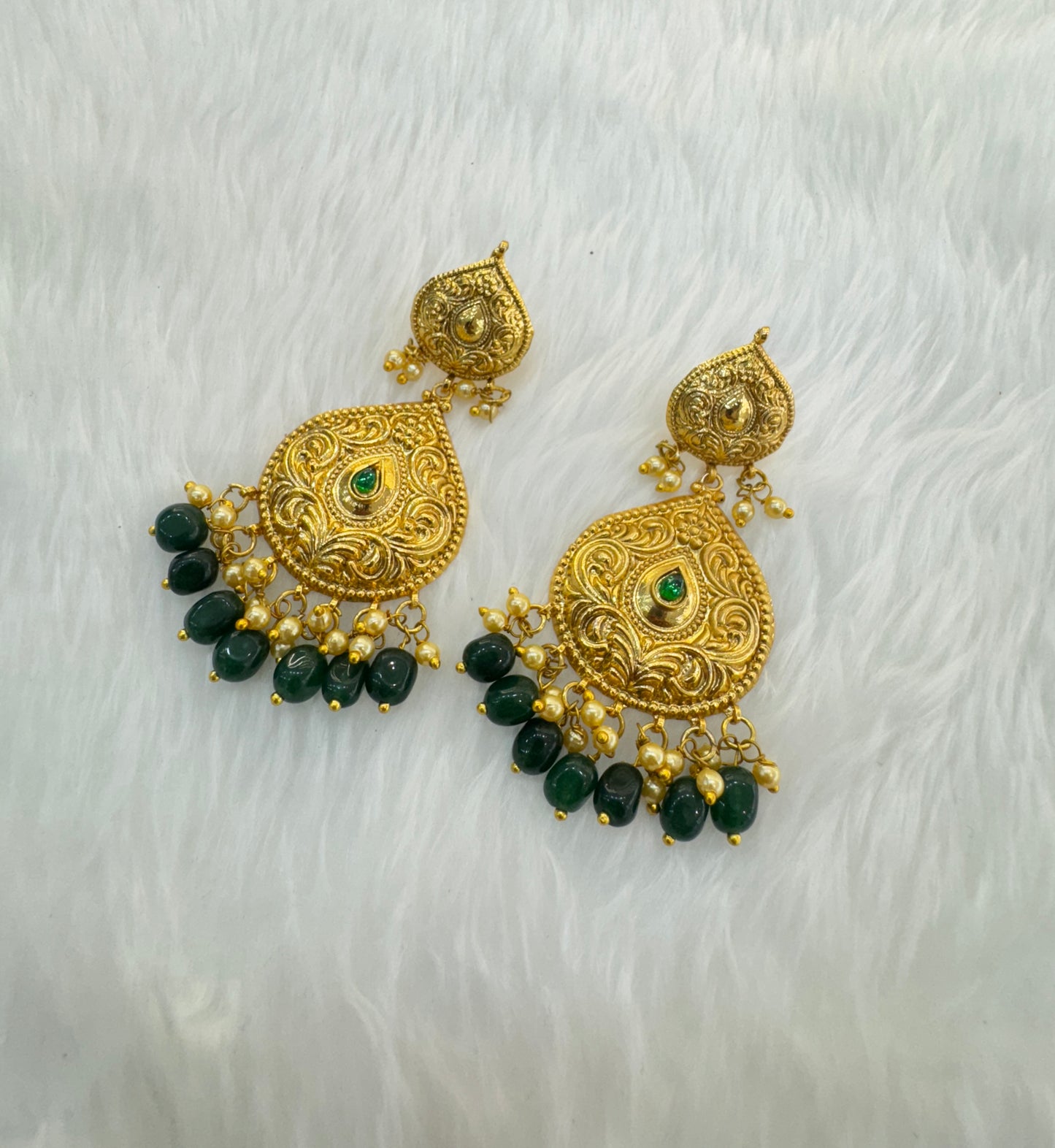 Green Jadau Patra Bollywood Guggu Earrings