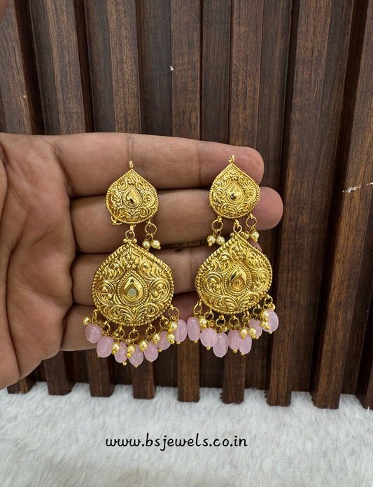 Pink Jadau Patra Bollywood Guggu Earrings