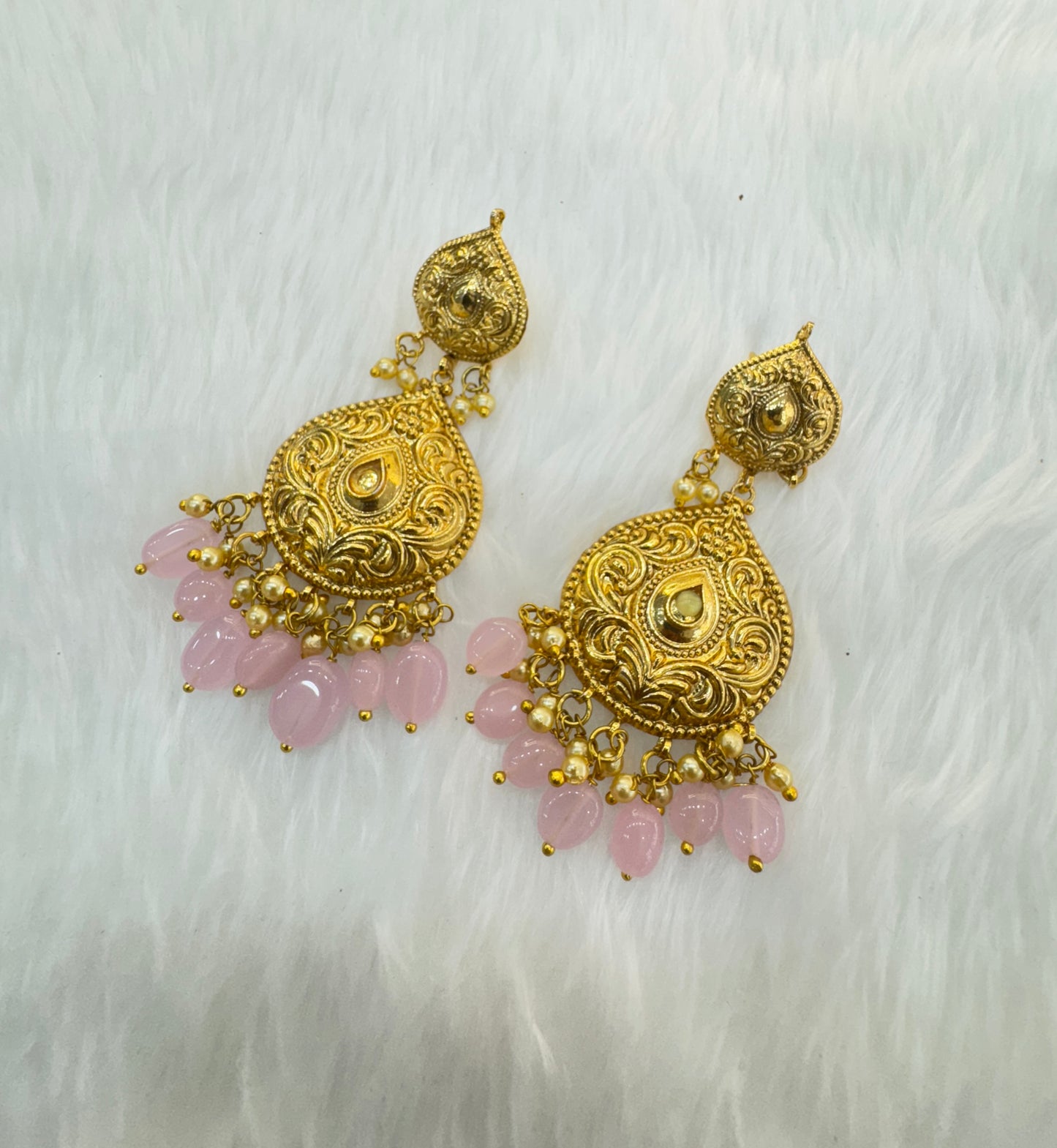 Pink Jadau Patra Bollywood Guggu Earrings