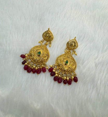 Ruby Green Jadau Patra Bollywood Guggu Earrings