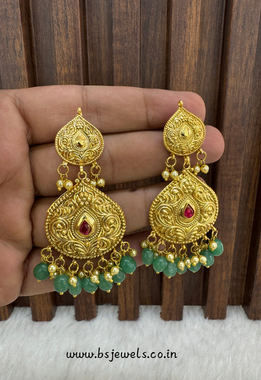 Ruby Sage Green Jadau Patra Bollywood Guggu Earrings