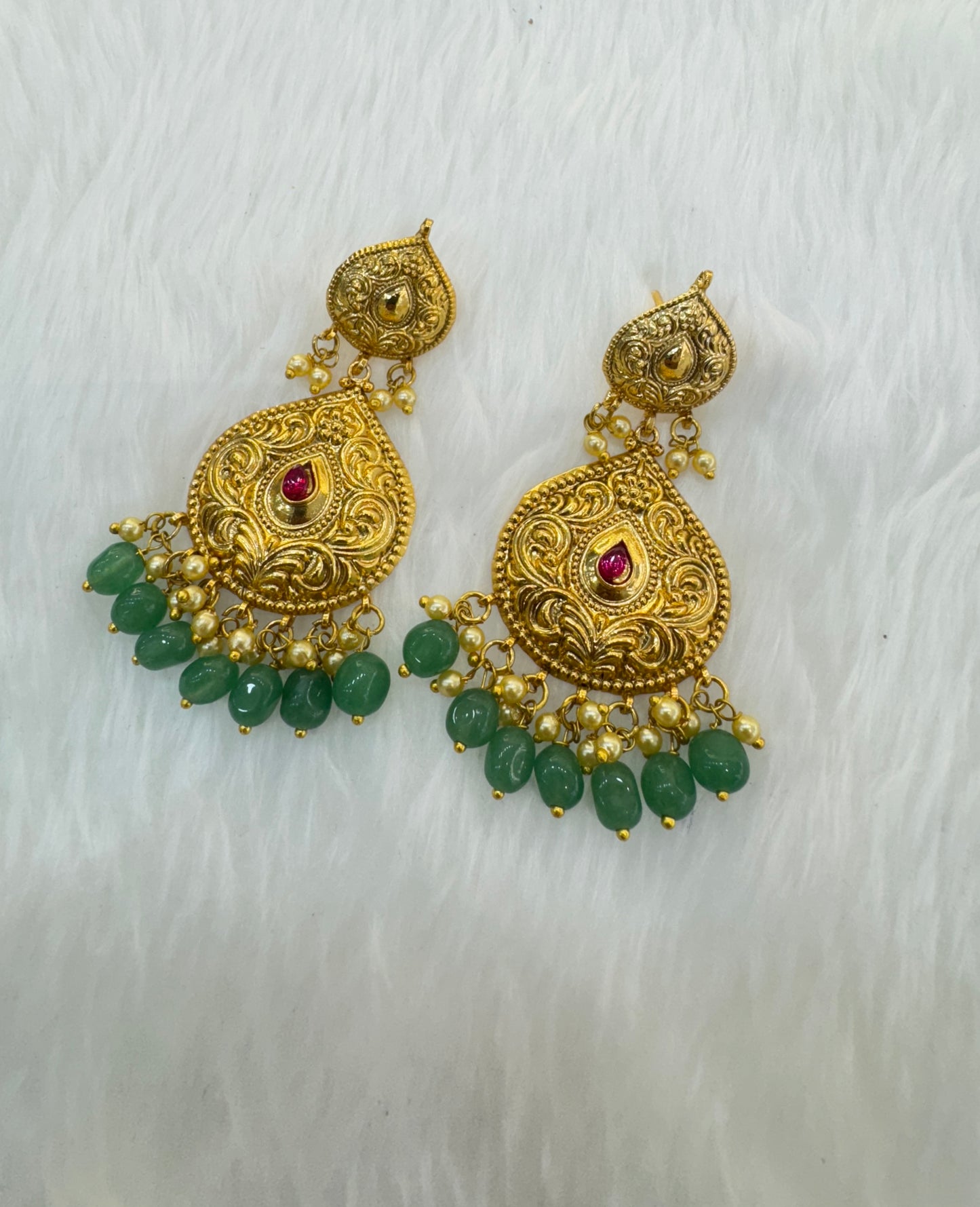 Ruby Sage Green Jadau Patra Bollywood Guggu Earrings
