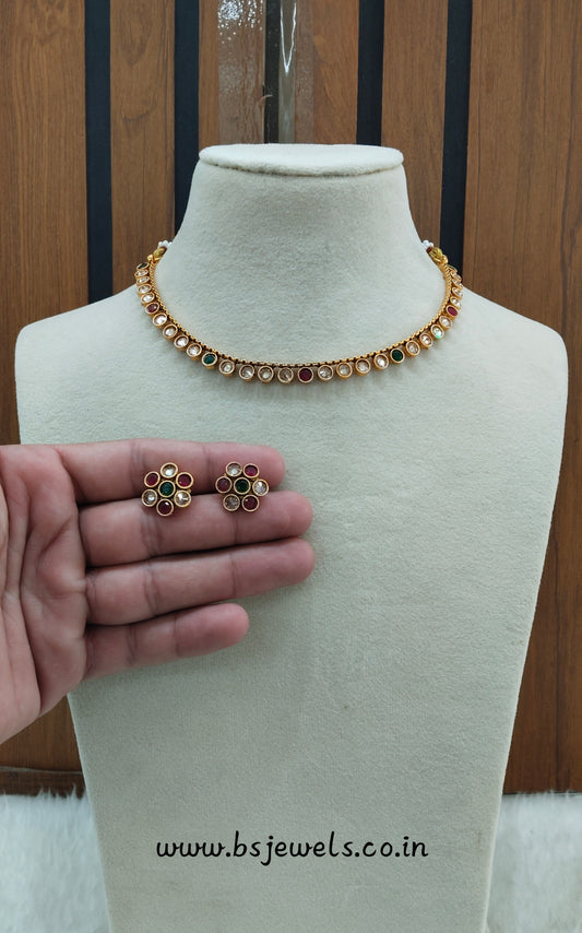 Ruby Green Gold Polki Necklace Jewellery Pawan Set