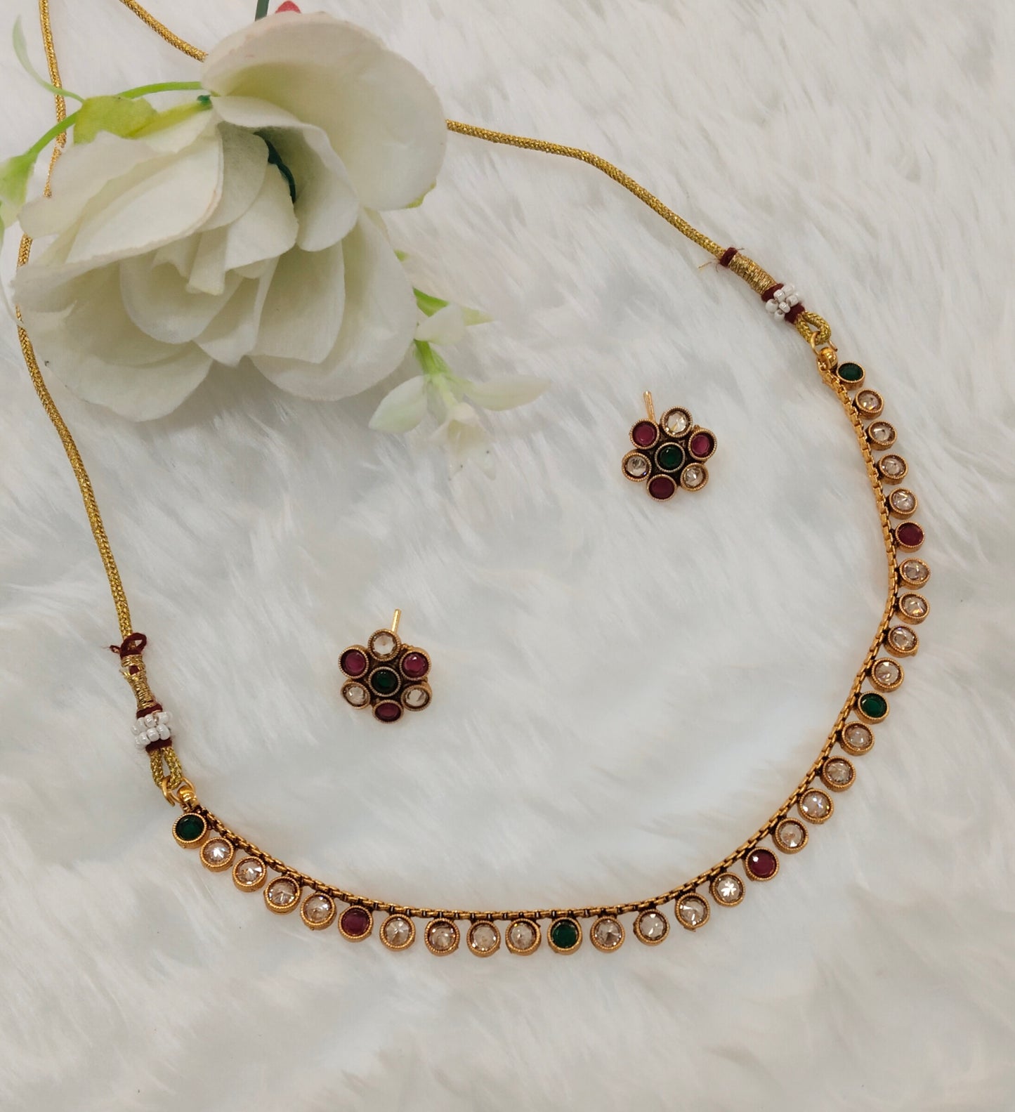 Ruby Green Gold Polki Necklace Jewellery Pawan Set