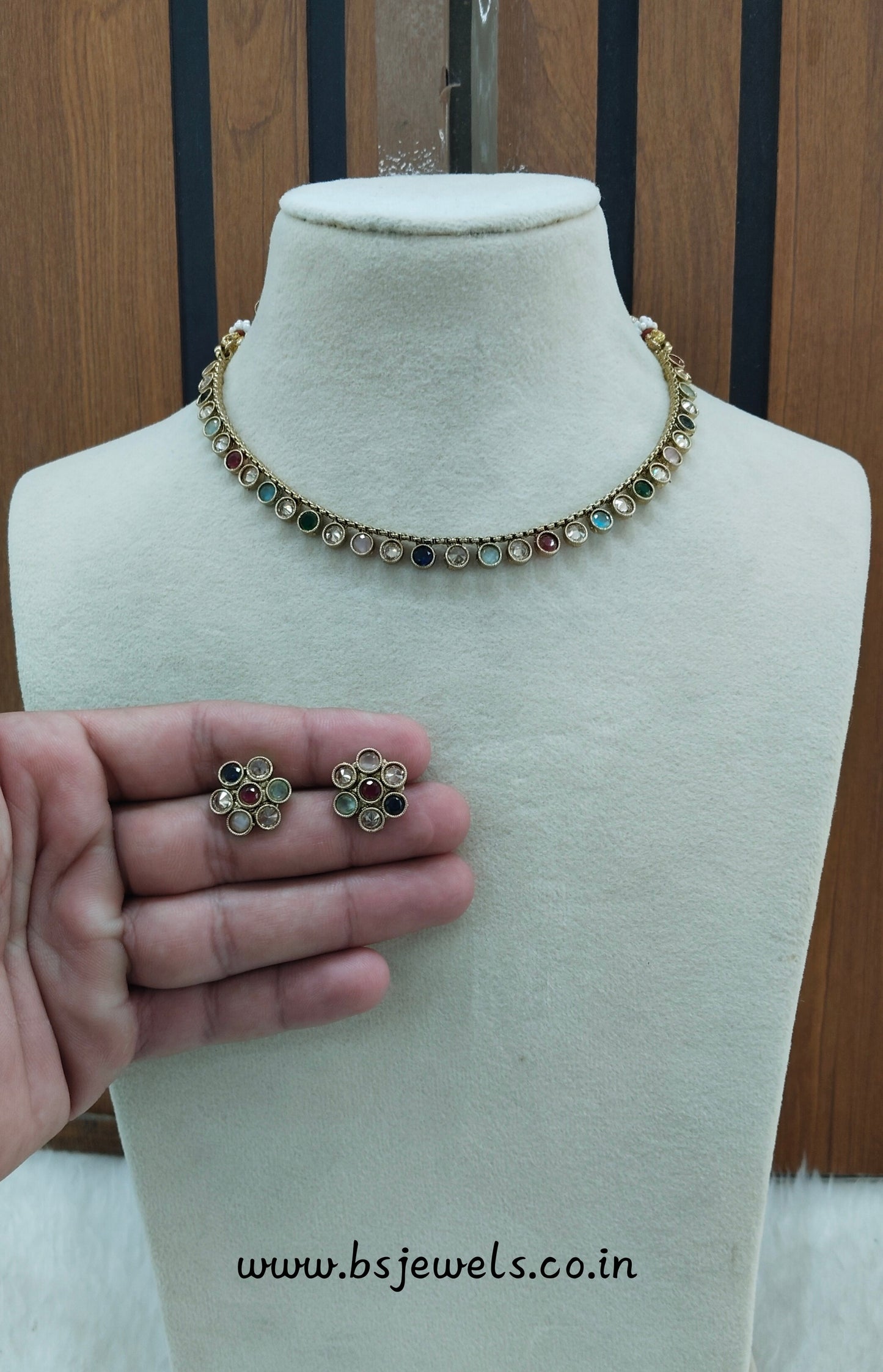 Multi Color Gold Polki Necklace Jewellery Pawan Set