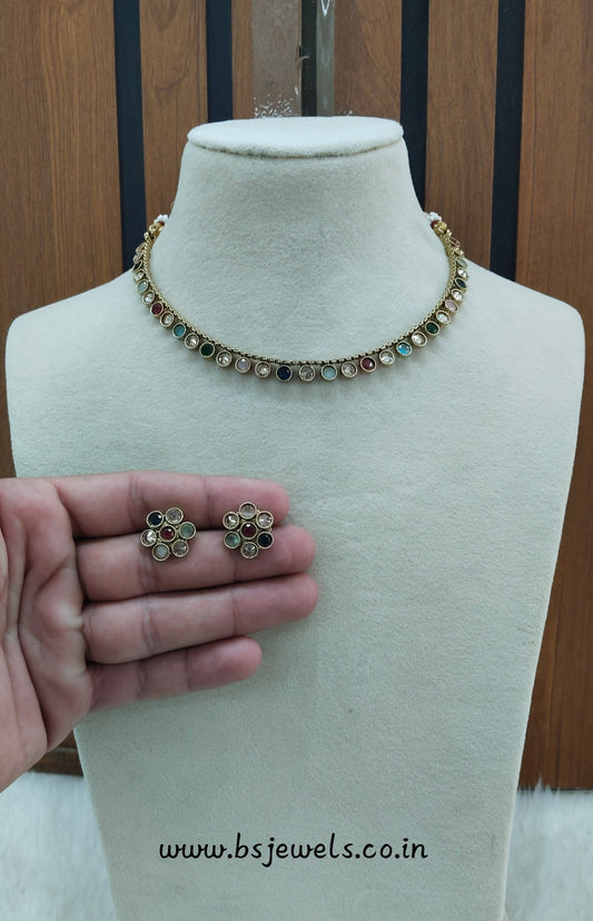Multi Color Gold Polki Necklace Jewellery Pawan Set