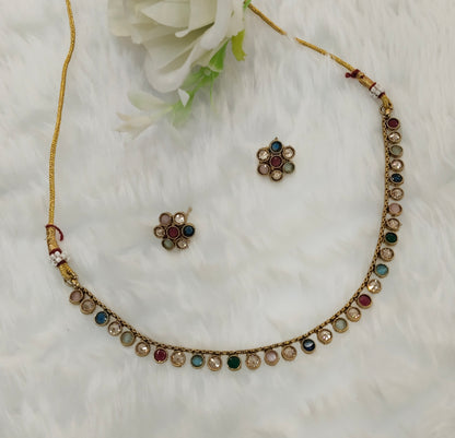 Multi Color Gold Polki Necklace Jewellery Pawan Set