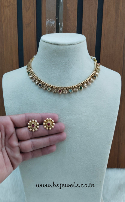 Multi Color Gold Polki Necklace Jewellery Pawan Set