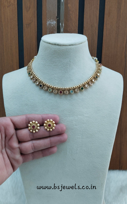 Multi Color Gold Polki Necklace Jewellery Pawan Set