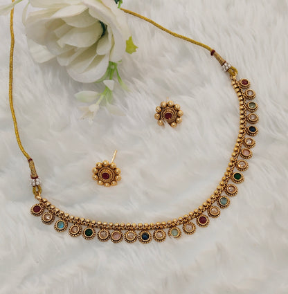 Multi Color Gold Polki Necklace Jewellery Pawan Set